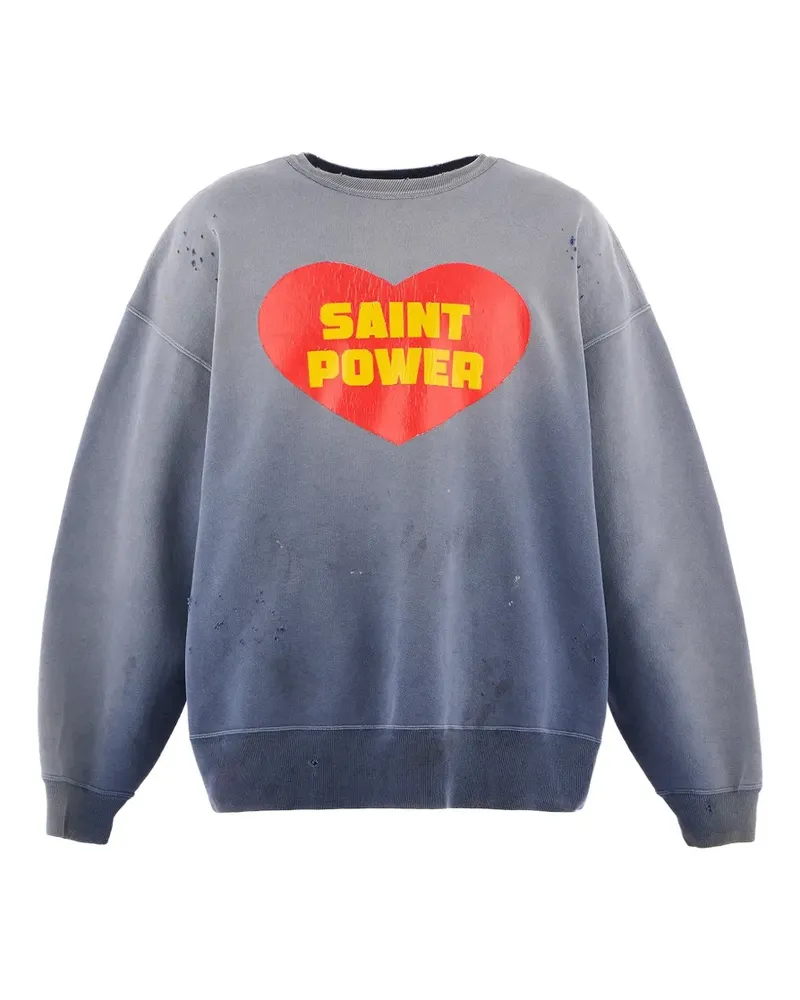 SAINT MXXXXXX distressed-effect heart-print sweatshirt - Blau Blau