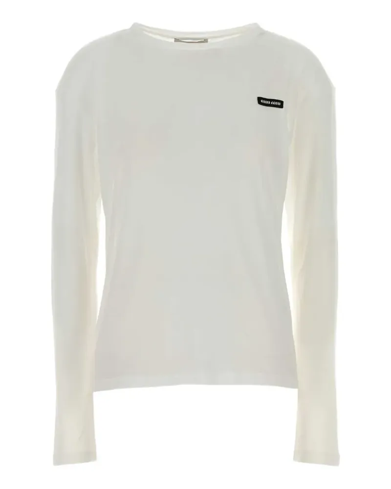 Miu Miu logo-patch long-sleeve T-shirt - Weiß Weiß
