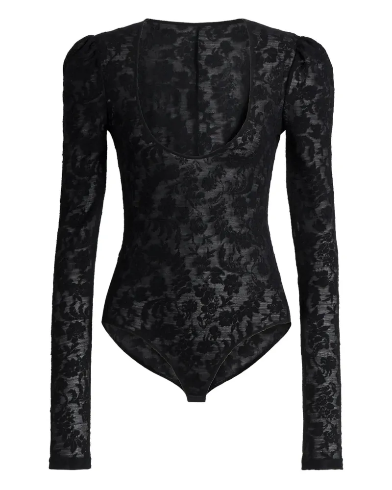 Alberta Ferretti Langärmliger Body mit Blumen-Spitze - Schwarz Schwarz