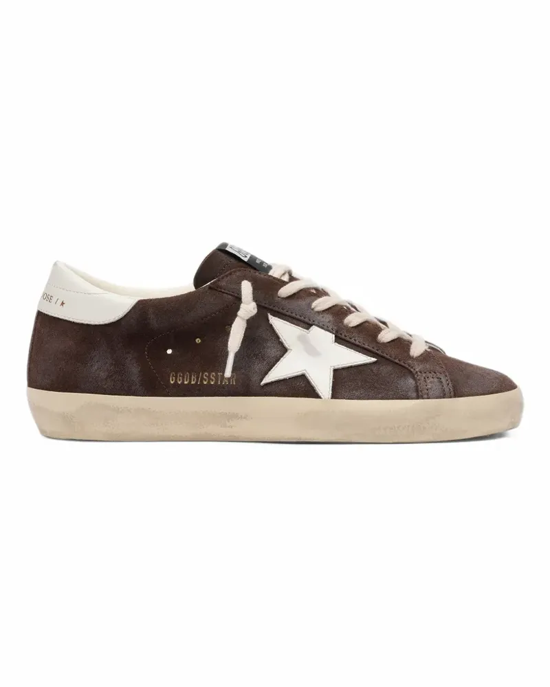 Golden Goose Super-Star Sneakers aus braunem Wildleder mit weißen Sternen Braun