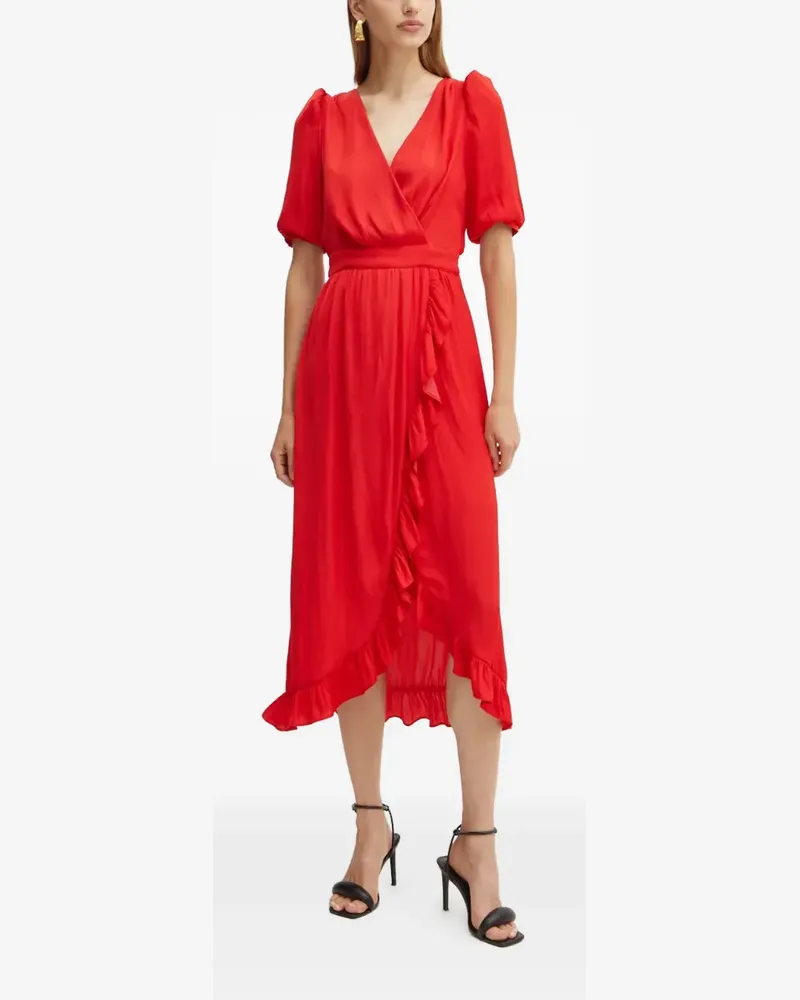 Morgan asymmetrical-hem V-neck midi dress - Rot Rot