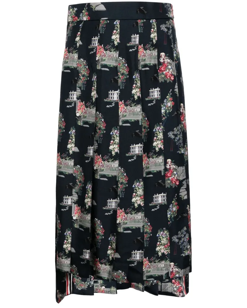 Thom Browne Faltenrock mit grafischem Print - Blau Blau