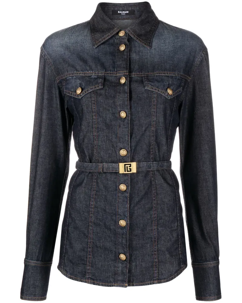 Balmain Jeanshemd mit Gürtel - Blau Blau