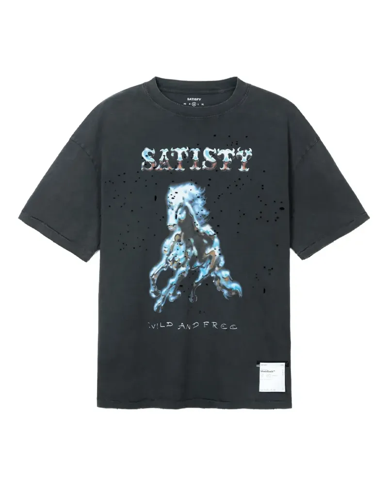 Satisfy graphic-print distressed-effect T-shirt - Grau Grau