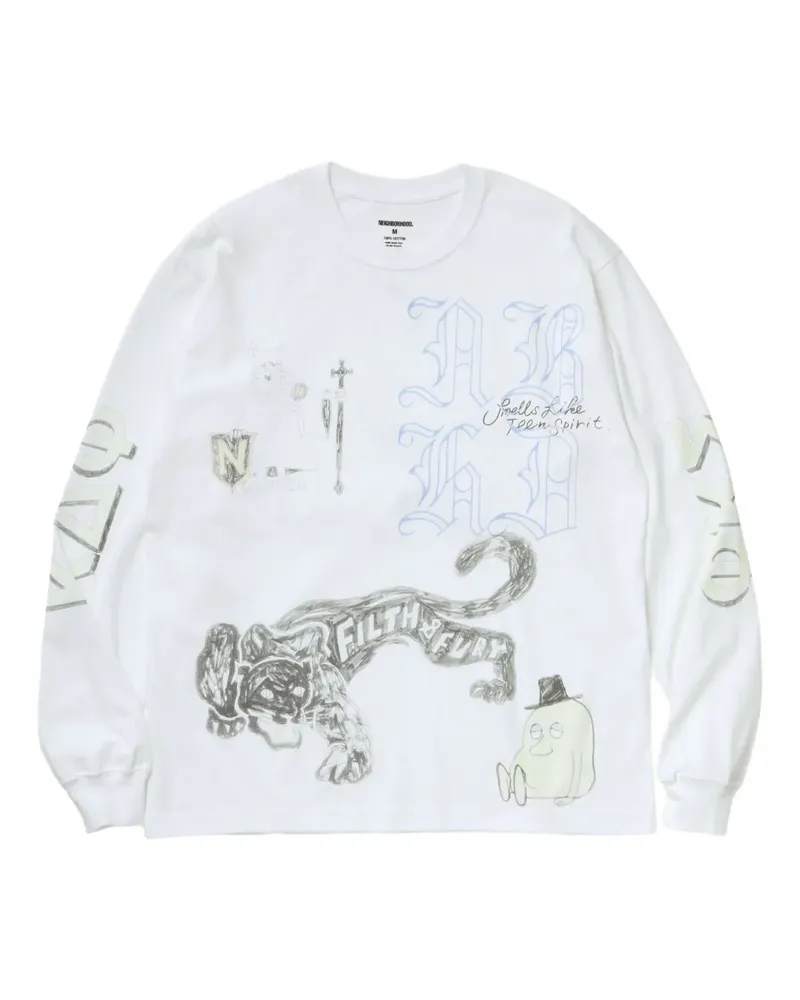 Neighborhood Langarmshirt mit grafischem Print - Weiß Weiß