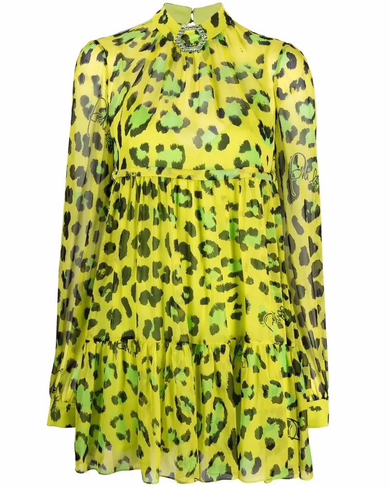 Philipp Plein Seidenkleid mit Leoparden-Print - Grün Grün