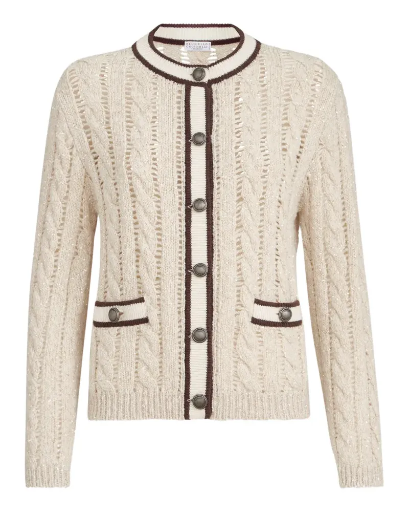 Brunello Cucinelli Weiche Strickjacke aus Schurwolle und Kaschmir mit Diamantgarn - Nude Nude
