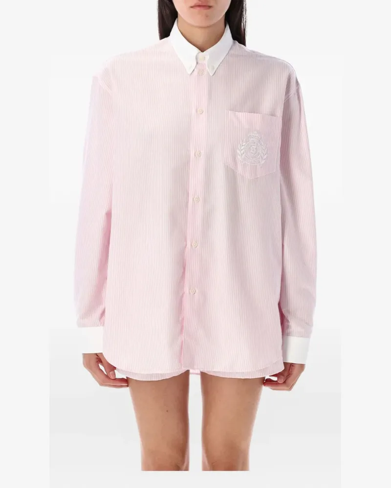 SPORTY & RICH Gestreiftes Hemd mit Wappenstickerei - Rosa Rosa