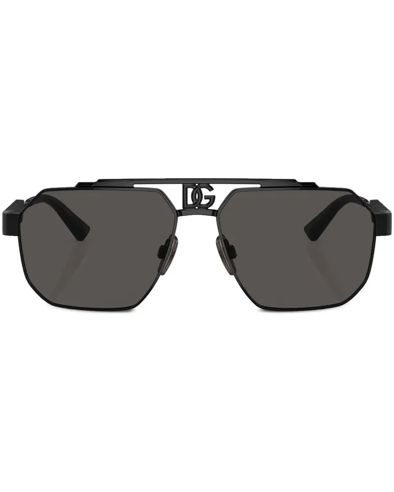 Dolce & Gabbana Sonnenbrille mit Logo-Schild - Schwarz Schwarz