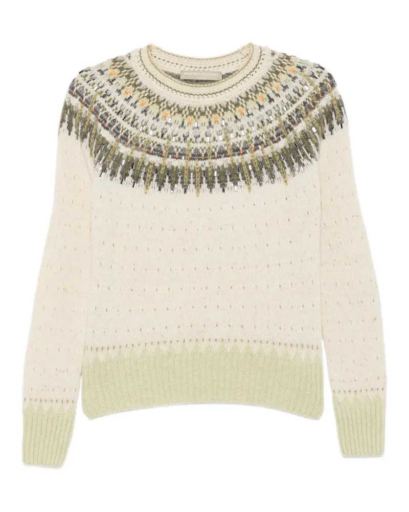 Ermanno Scervino Pullover mit mehrfarbigem Strickmuster und Kristallen - Nude Nude