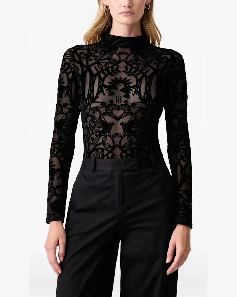 Fracomina velvet-patterned mesh body - Schwarz Schwarz