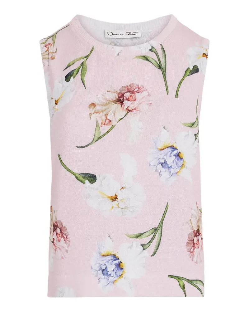 Oscar de la Renta Stricktop mit Blumenprint - Rosa Rosa