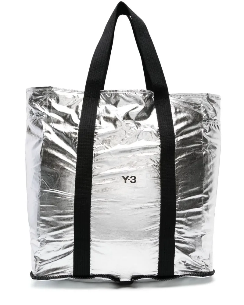 Y-3 Faltbare Metallic-Handtasche Silber