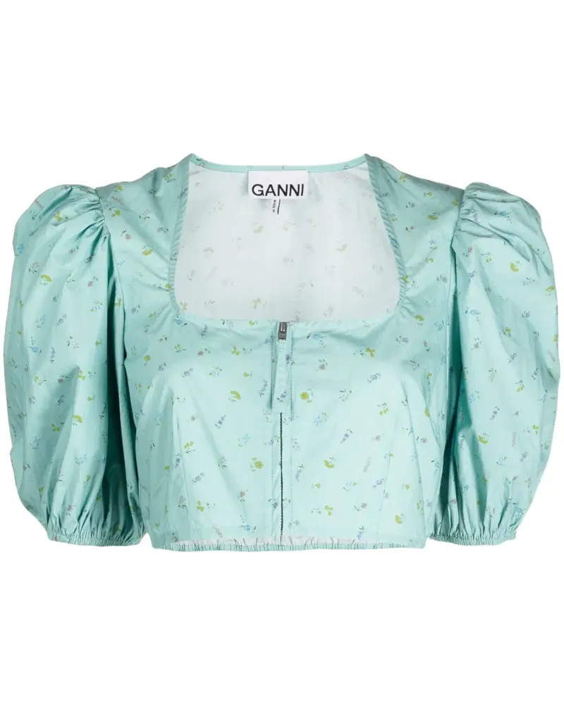 Ganni Cropped-Bluse mit Blumen-Print - Grün Grün