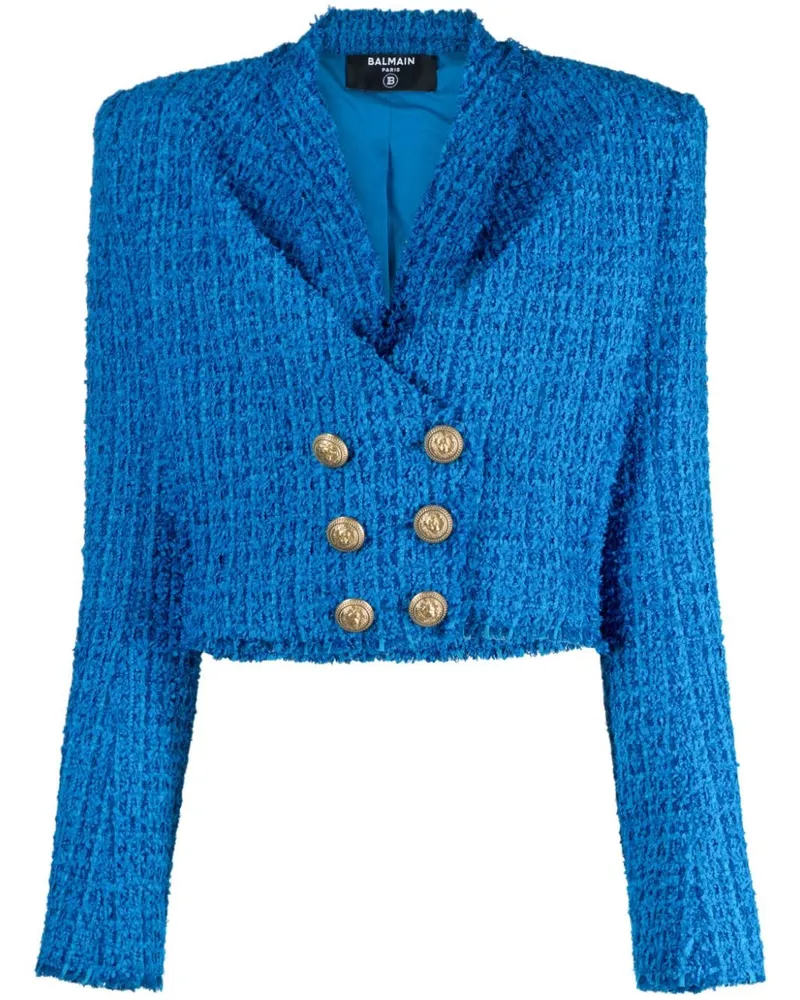 Balmain Doppelreihige Tweed-Jacke - Blau Blau