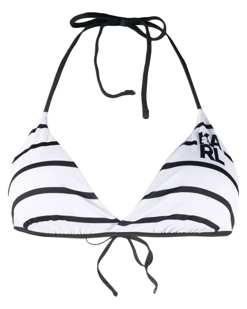 Karl Lagerfeld Gestreifter Bikini mit Logo - Weiß Weiß