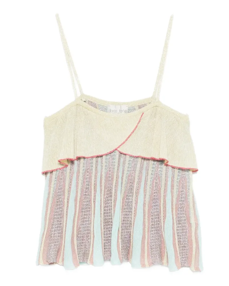 forte_forte Gestreiftes Oberteil mit Rüschen - Nude Nude