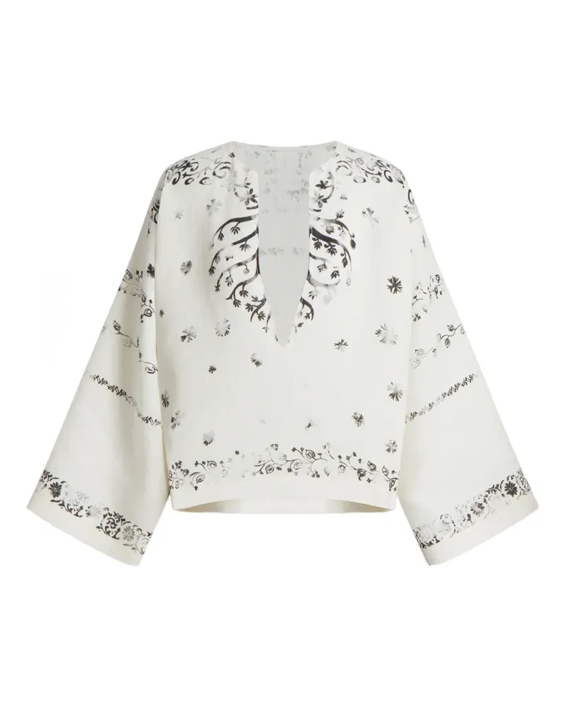 Alberta Ferretti Geblümte Bluse mit V-Ausschnitt - Weiß Weiß