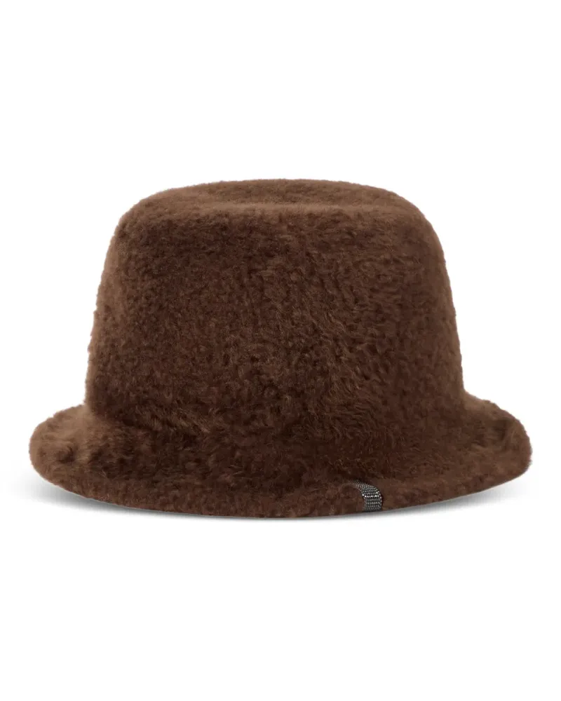 Brunello Cucinelli Weicher Fischerhut aus Fuzzy-Shearling mit glänzendem Band - Braun Braun