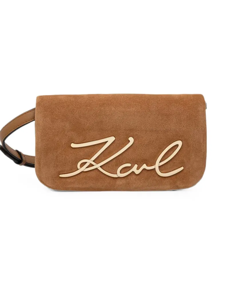 Karl Lagerfeld logo-plaque suede shoulder bag - Braun Braun