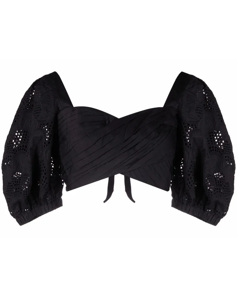 Self-Portrait Cropped-Top mit Spitze - Schwarz Schwarz