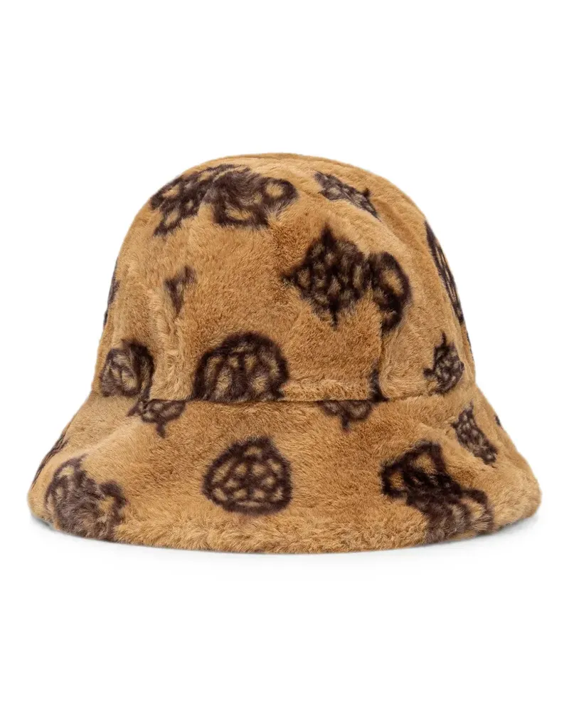 Guess Fischerhut aus Faux Fur mit Logo - Braun Braun