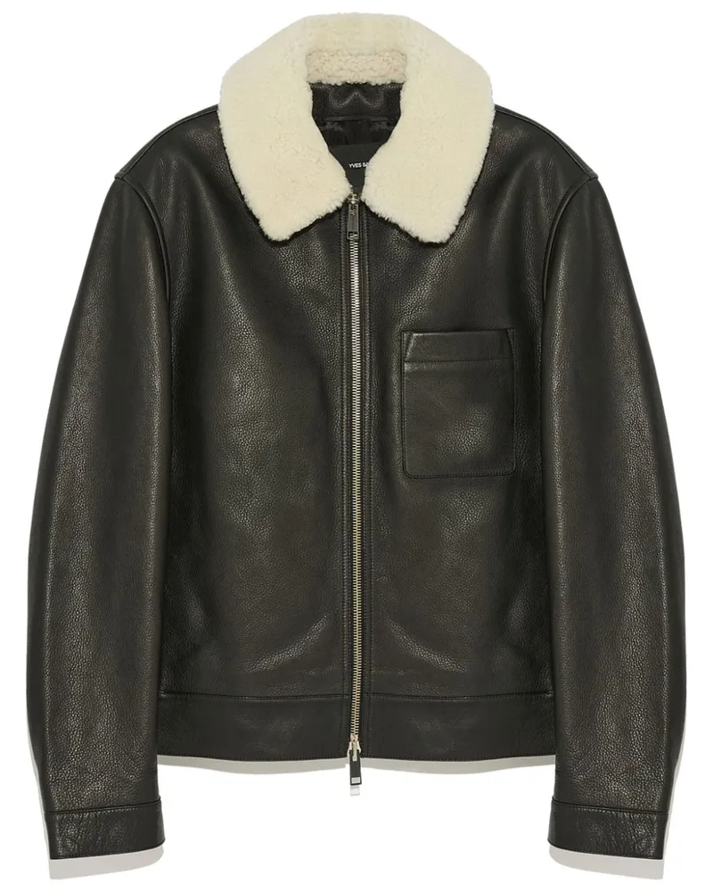 Yves Salomon Lederjacke mit Shearling-Kragen - Schwarz Schwarz