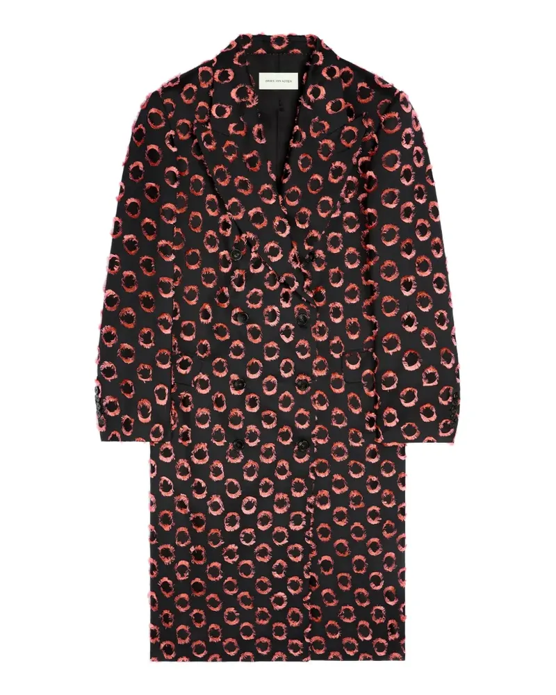 Dries van Noten Doppelreihiger Mantel mit Muster - Schwarz Schwarz