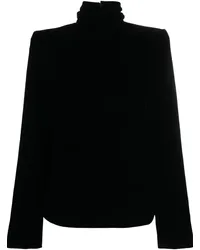 Saint Laurent Samtbluse mit Stehkragen Schwarz