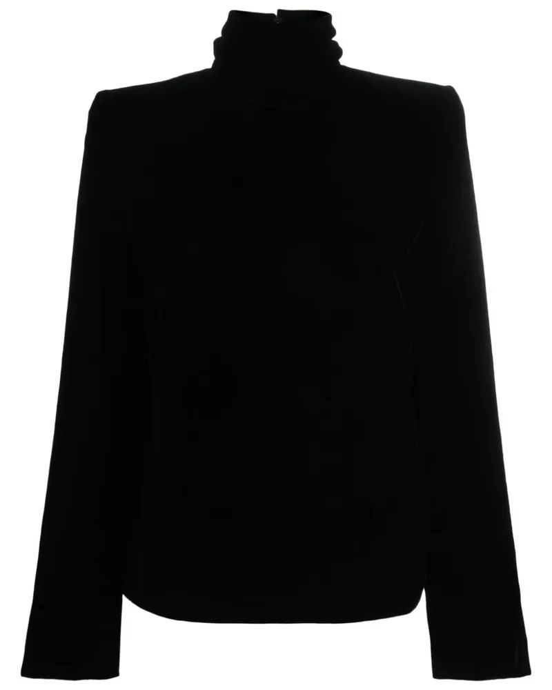 Saint Laurent Samtbluse mit Stehkragen Schwarz