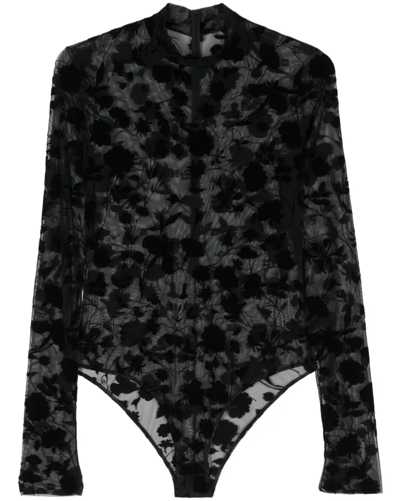 Givenchy Mesh-Body mit beflockten Blumen - Schwarz Schwarz