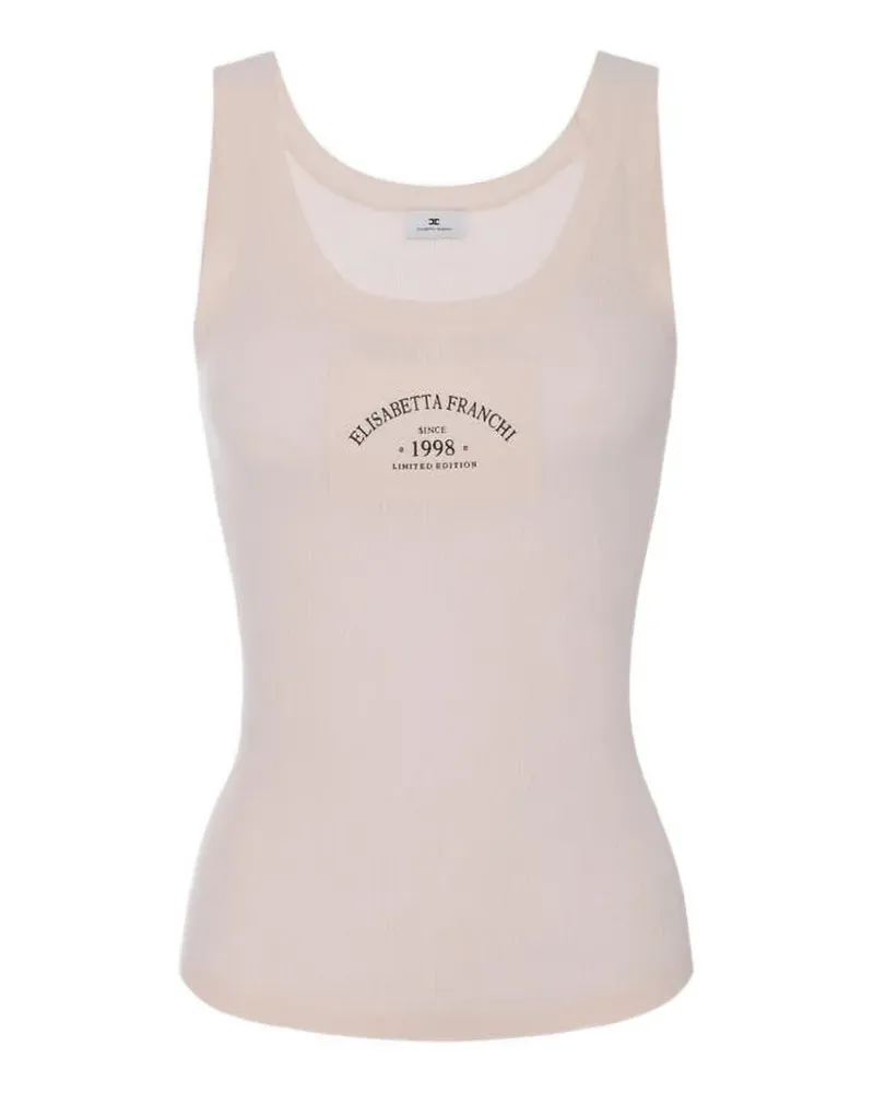 Elisabetta Franchi logo-patch ribbed-knit top - Nude Nude