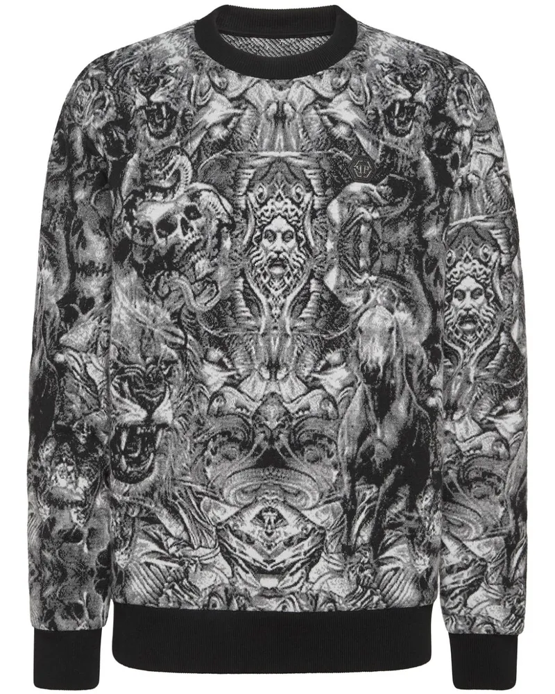 Philipp Plein Pullover mit Tattoo-Jacquardmuster Schwarz