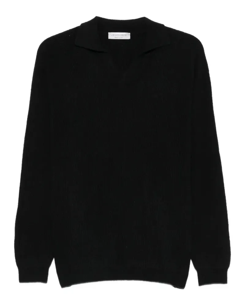 Jeordie's Gerippter Pullover mit V-Ausschnitt - Schwarz Schwarz