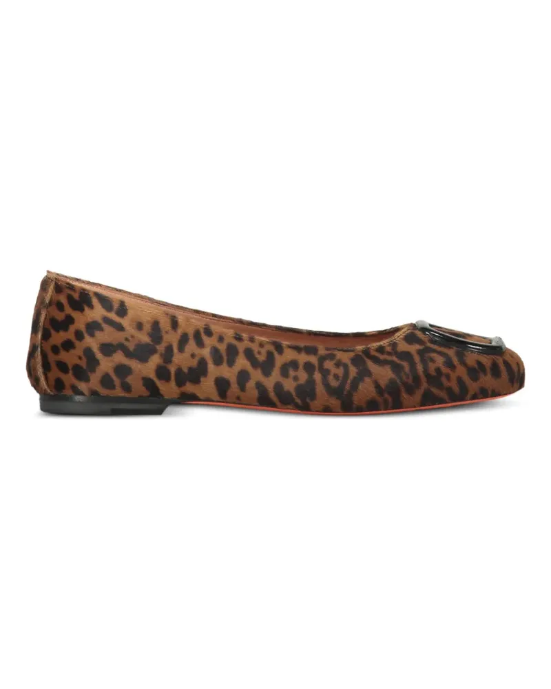Santoni animal-print buckle-detail ballet flats - Nude Nude