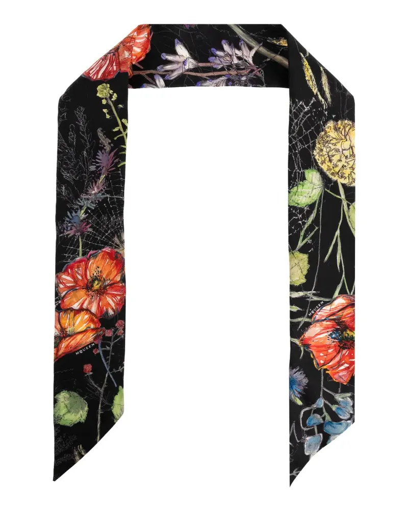 Alexander McQueen floral silk scarf - Schwarz Schwarz