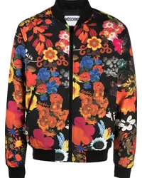 Moschino Gefütterte Bomberjacke mit Blumen-Print Schwarz