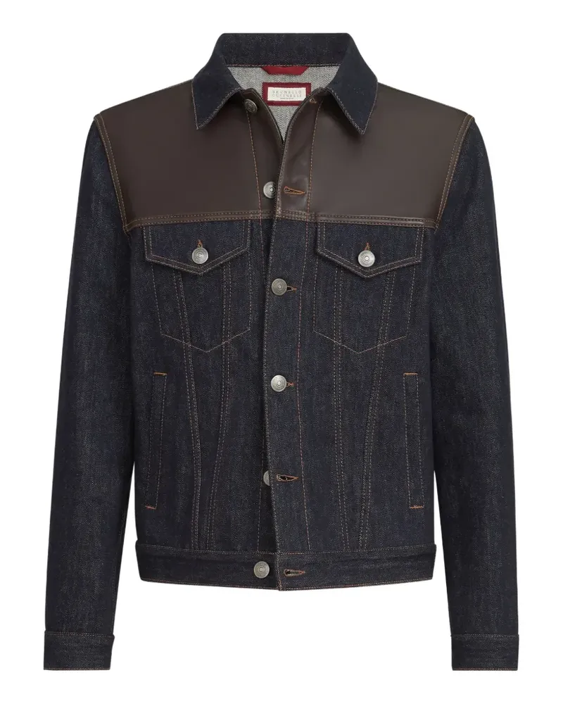 Brunello Cucinelli paneled no-fade denim four-pocket jacket - Blau Blau