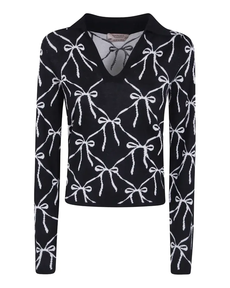 Twin-Set Pullover mit Schleifen-Print - Schwarz Schwarz
