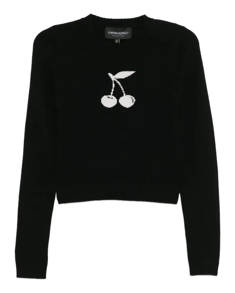Cynthia Rowley Kurzer Intarsien-Pullover mit Logo - Schwarz Schwarz