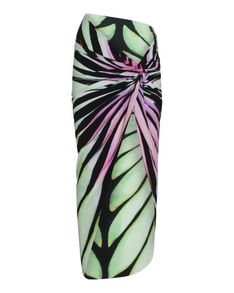 Roberto Cavalli Ray Of Sea butterfly-print knot-detail sarong - Grün Grün