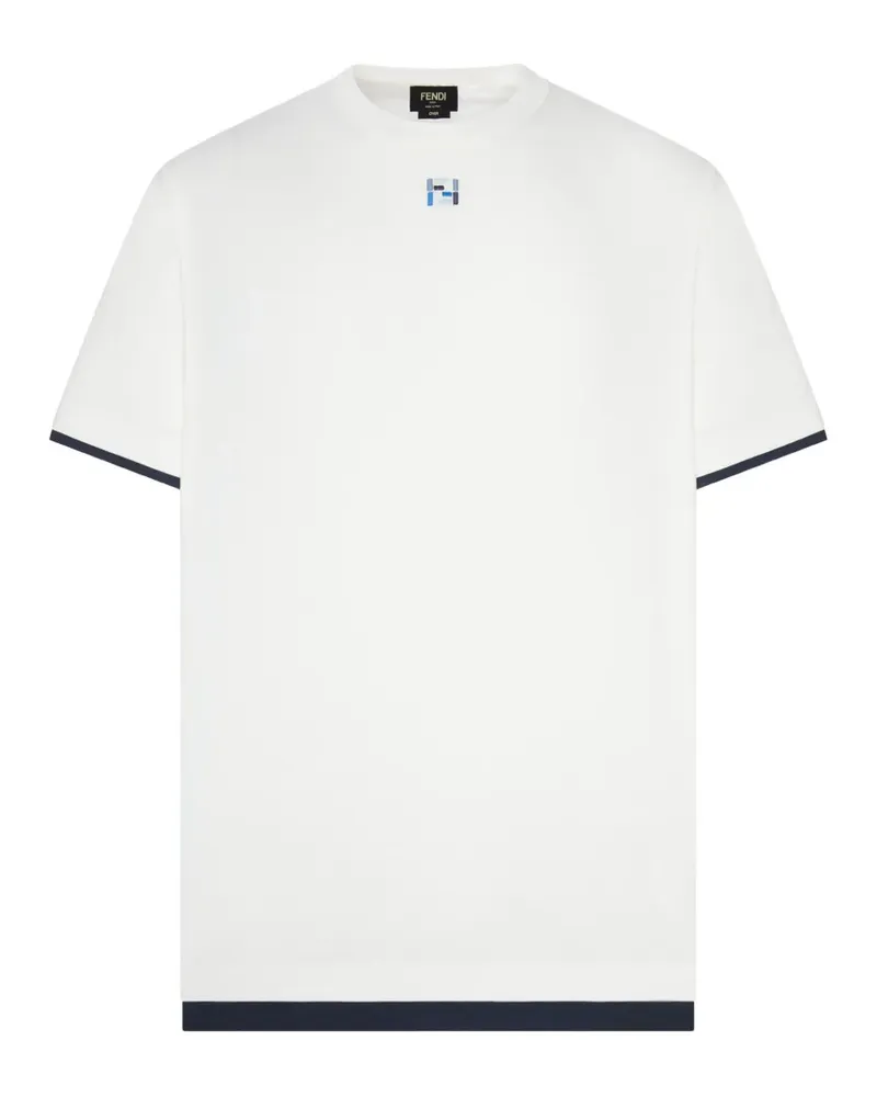 Fendi logo-embroidered contrast-trim T-shirt - Weiß Weiß
