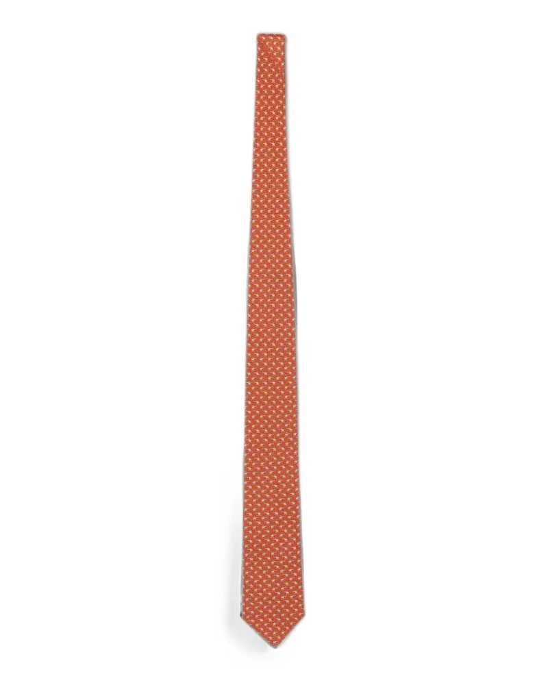 Ferragamo helicopter-print silk tie - Orange Orange