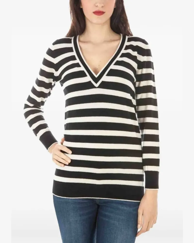 Fred Perry Gestreifter Pullover mit V-Ausschnitt - Schwarz Schwarz
