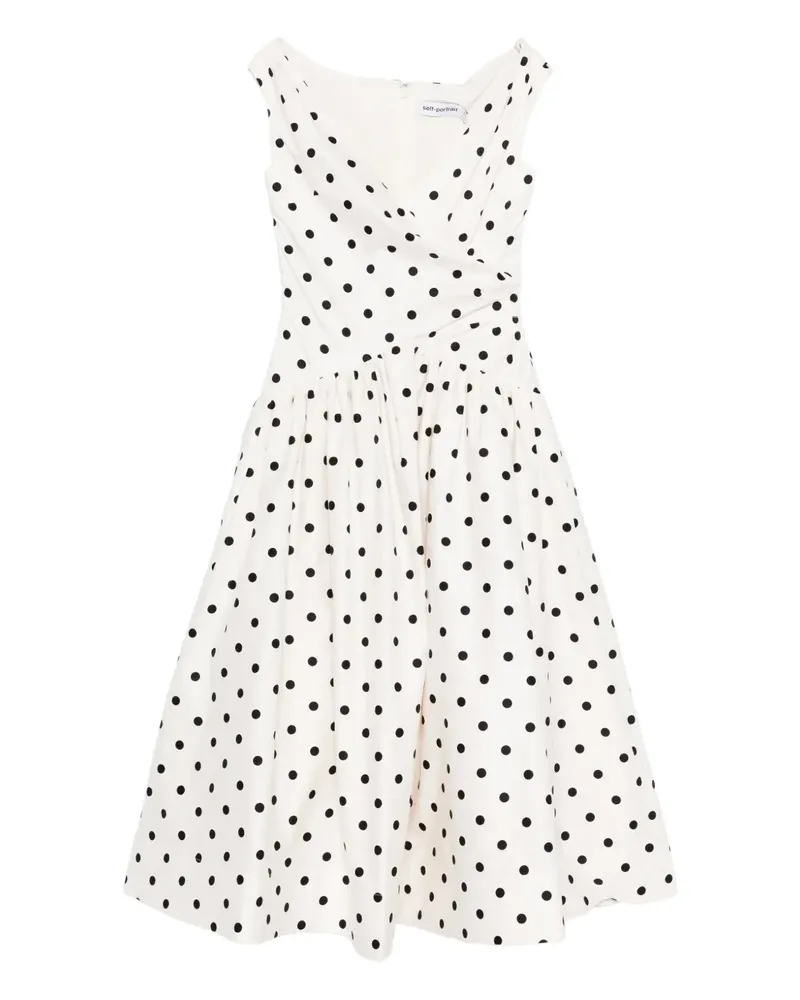 Self-Portrait Gepunktetes Midikleid - Weiß Weiß