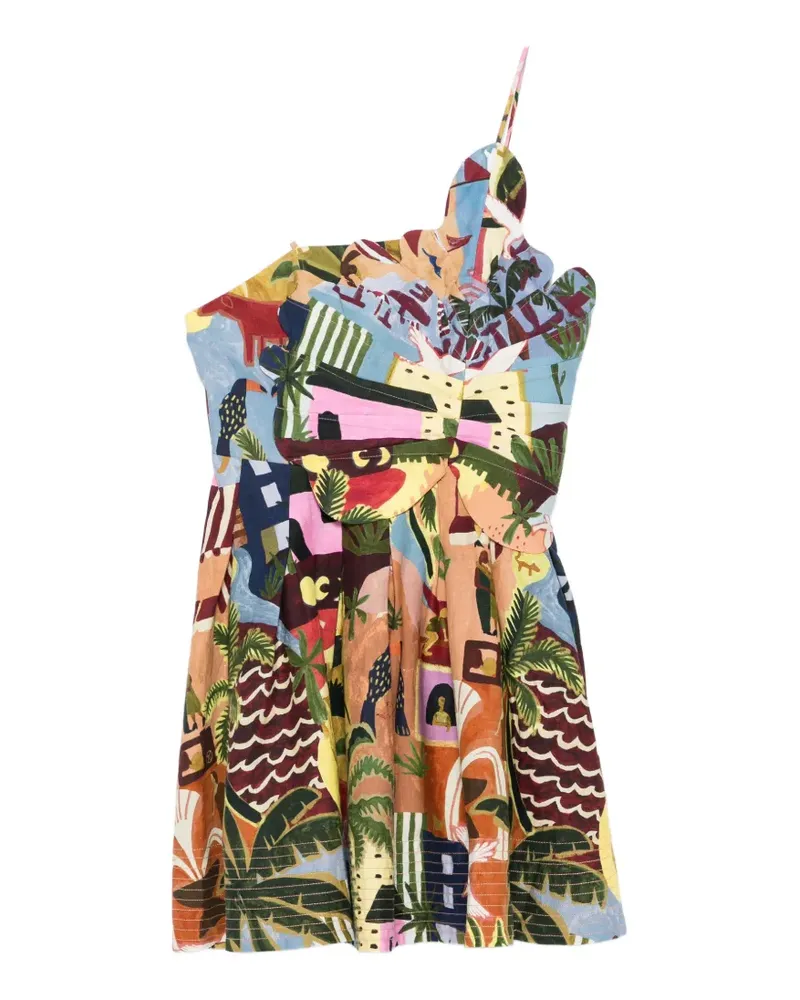 FARM Rio Tropical Painting Kleid mit Wellensaum - Blau Blau