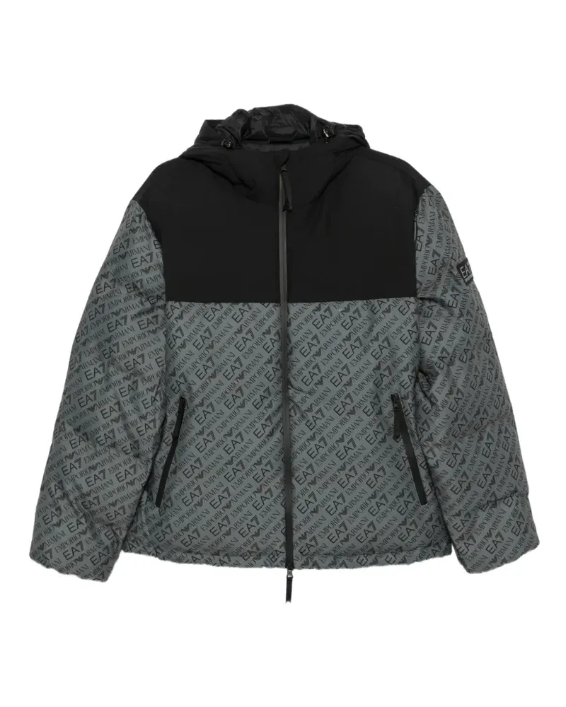 EA7 Kapuzenjacke mit Logo-Print - Grau Grau