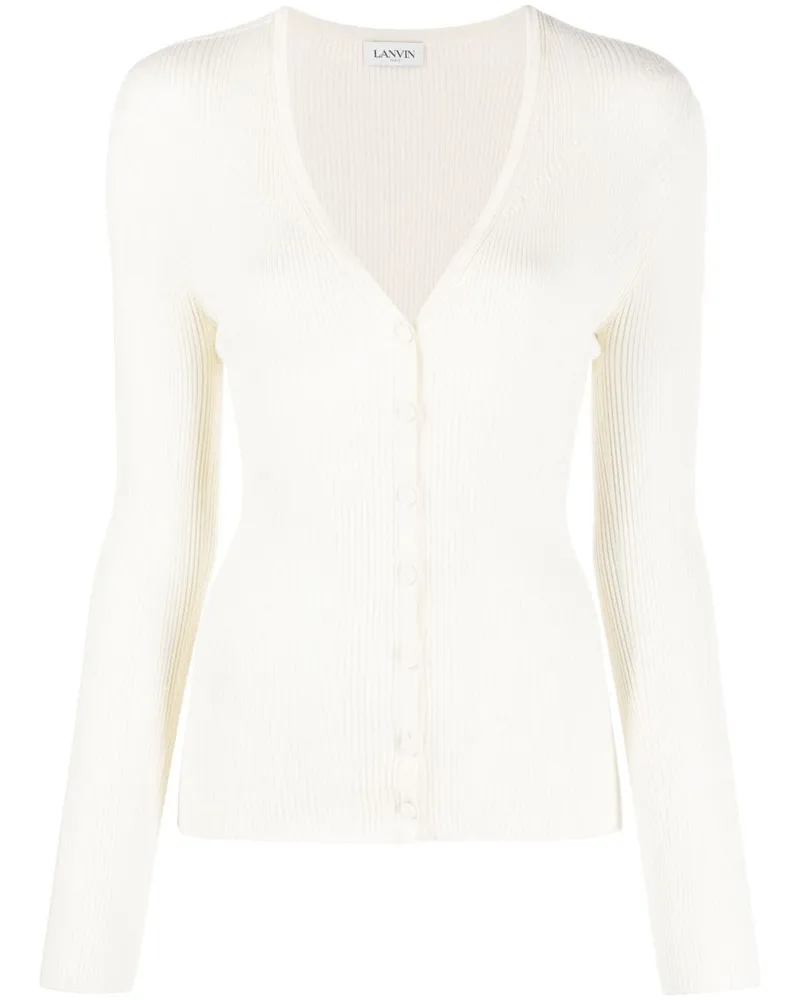Lanvin Gerippter Cardigan mit V-Ausschnitt - Weiß Weiß