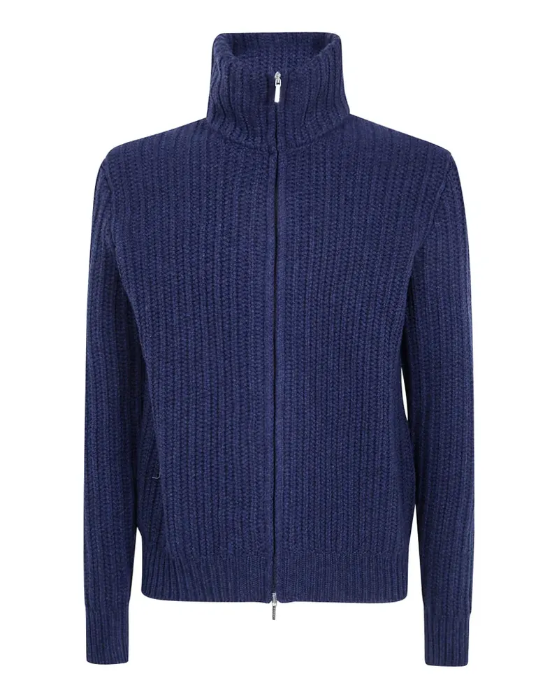 BARBA Gerippter Cardigan mit Reißverschluss - Blau Blau
