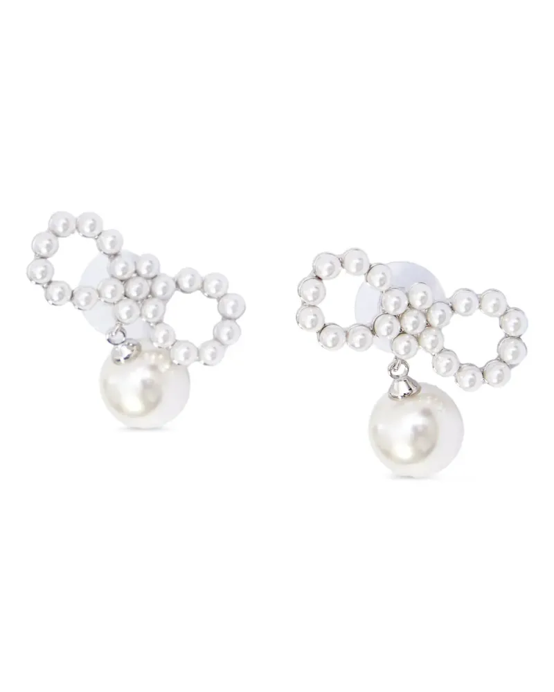 Self-Portrait white pearl bow earrings - Silber Silber